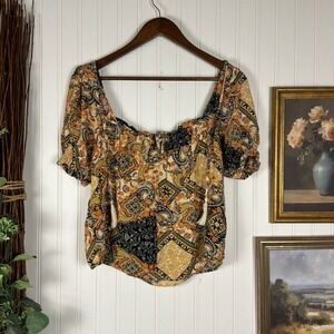 Cupcake and Cashmere Top Medium Orange Excellent Paisley Boho Peasant Blouse